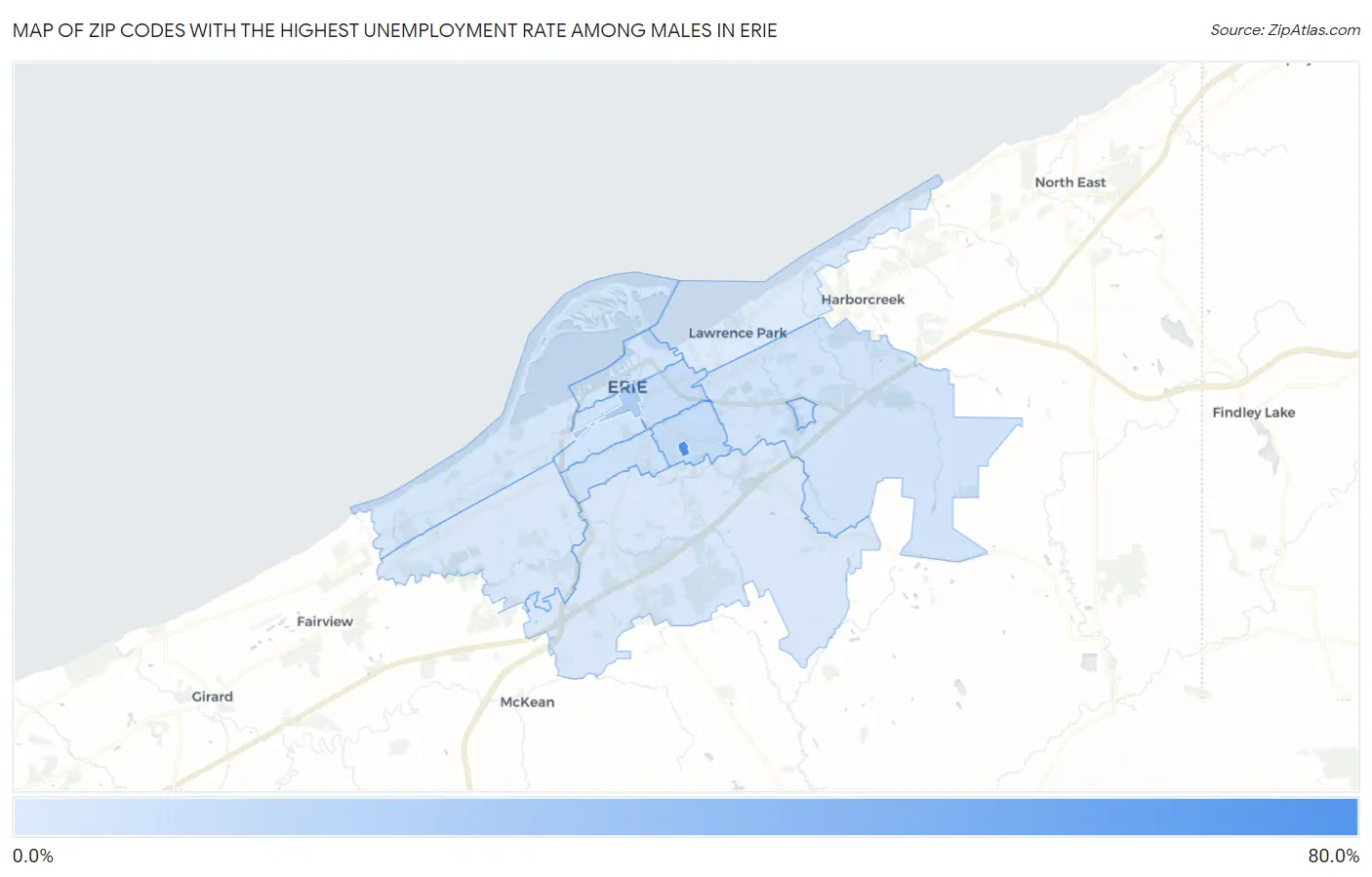 Zip Codes with the Highest Unemployment Rate Among Males in Erie Map