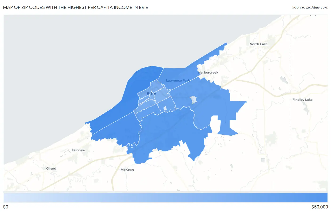 Zip Codes with the Highest Per Capita Income in Erie Map