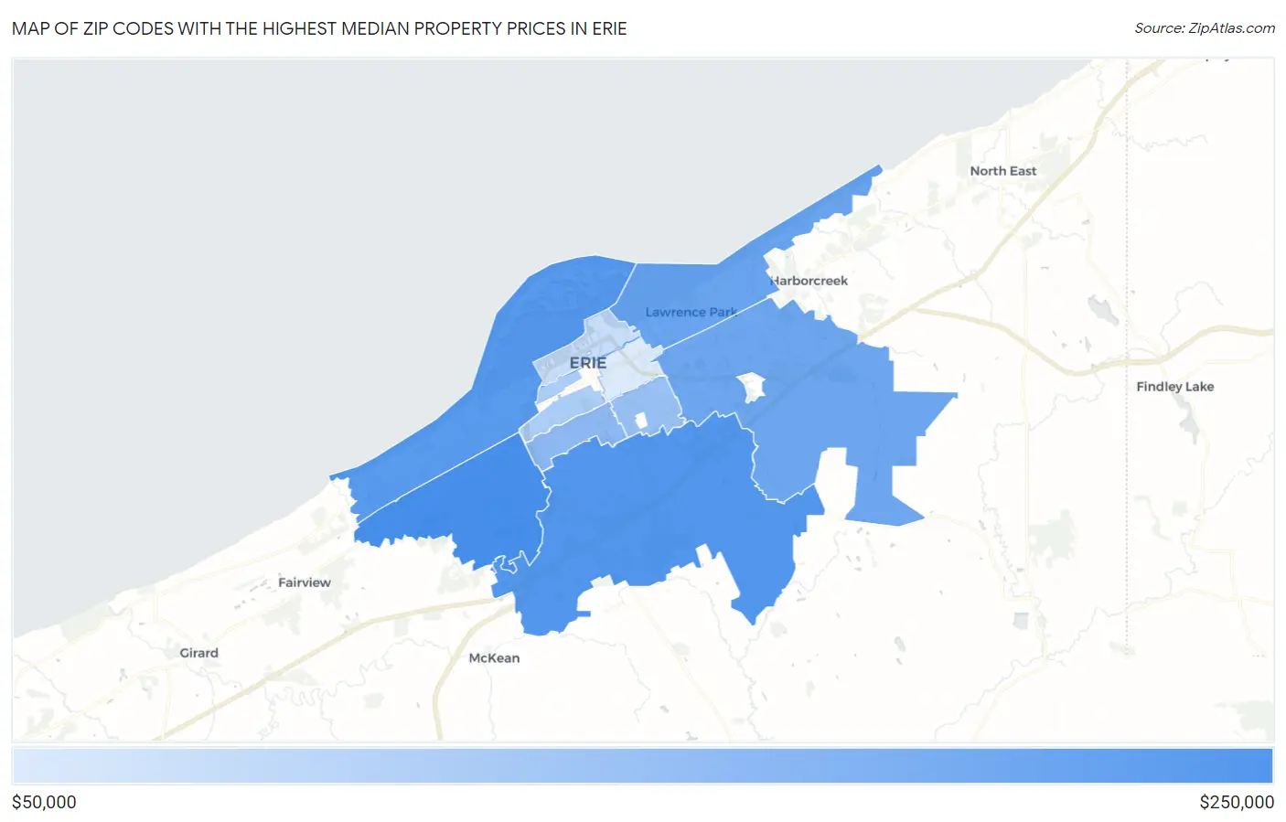 Zip Codes with the Highest Median Property Prices in Erie Map