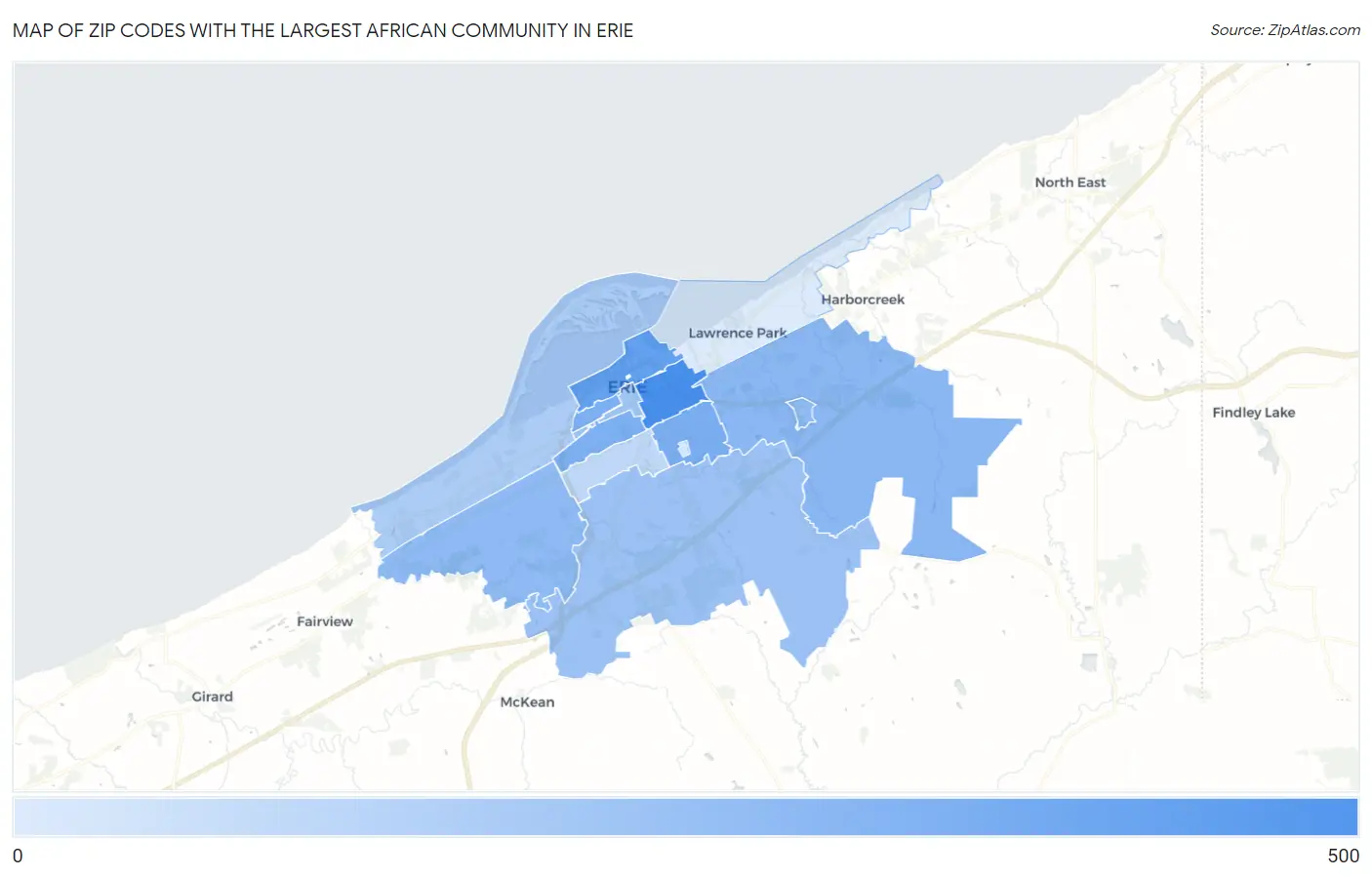 Zip Codes with the Largest African Community in Erie Map