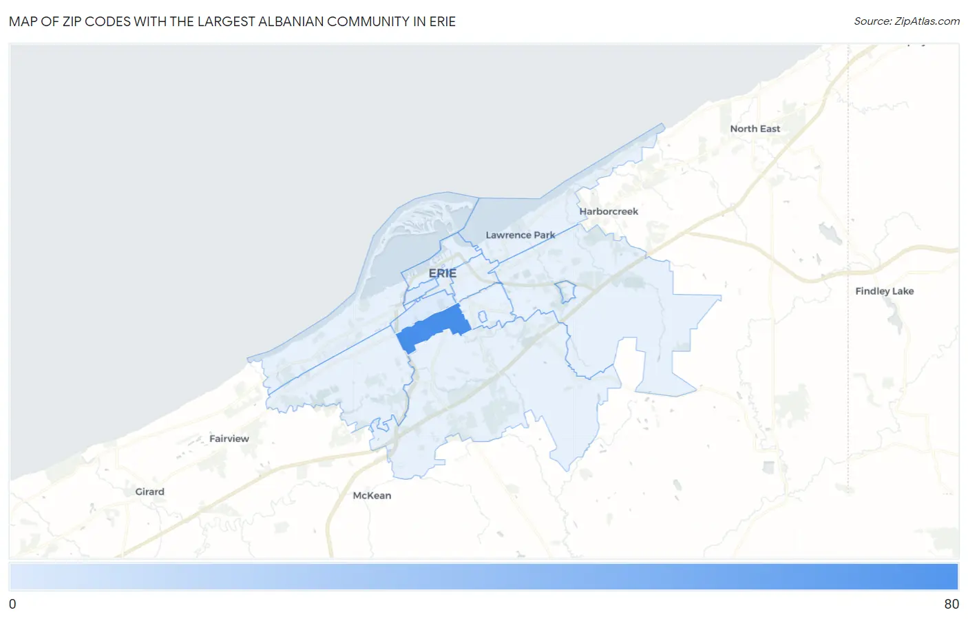 Zip Codes with the Largest Albanian Community in Erie Map