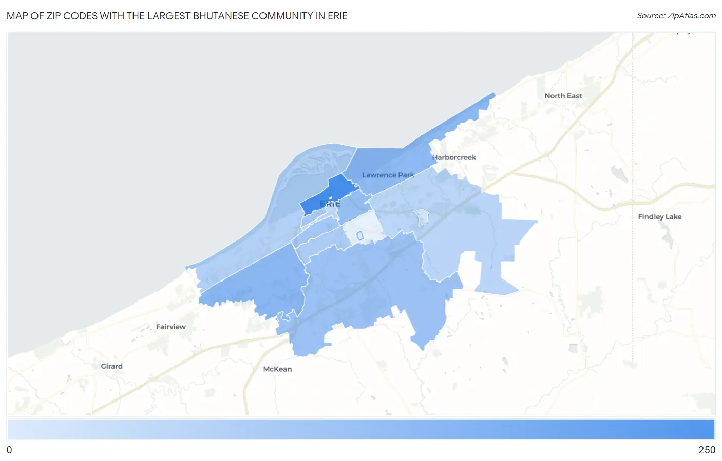 Zip Codes with the Largest Bhutanese Community in Erie Map