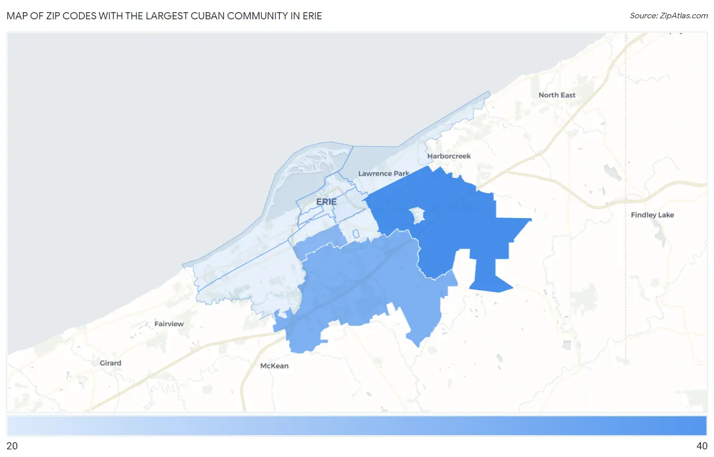 Zip Codes with the Largest Cuban Community in Erie Map
