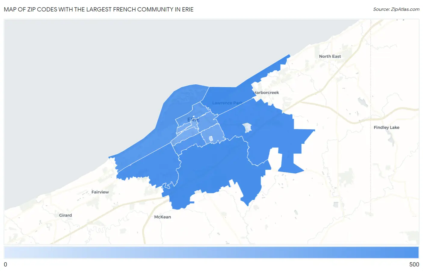 Zip Codes with the Largest French Community in Erie Map