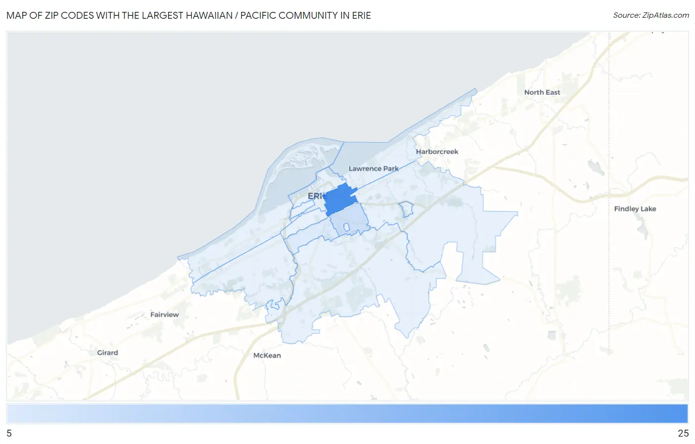 Zip Codes with the Largest Hawaiian / Pacific Community in Erie Map