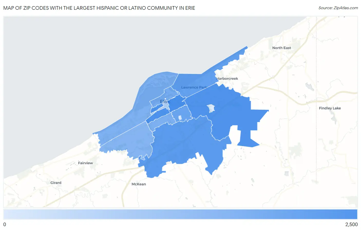 Zip Codes with the Largest Hispanic or Latino Community in Erie Map