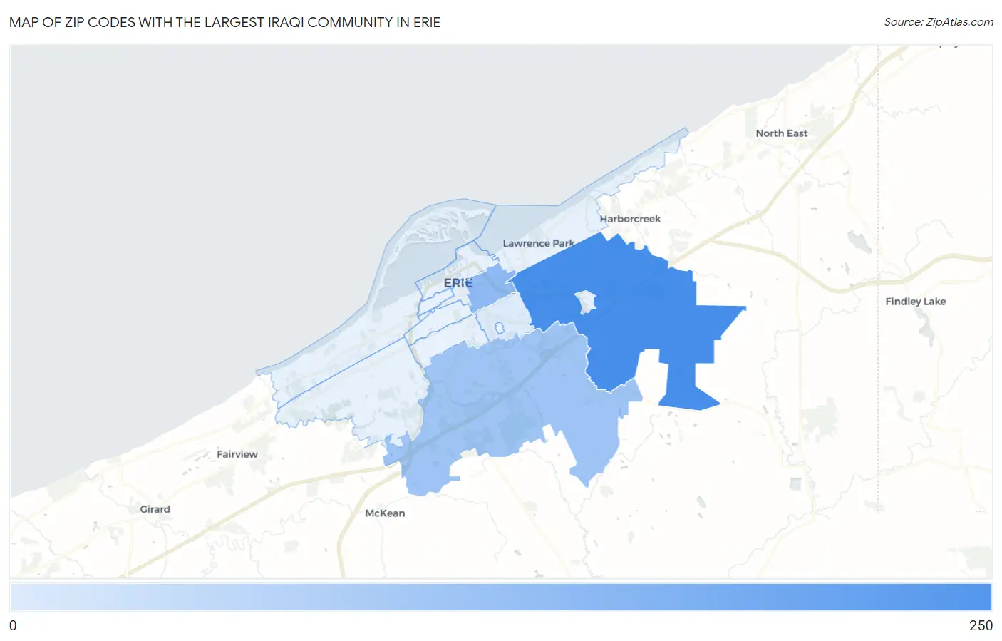 Zip Codes with the Largest Iraqi Community in Erie Map