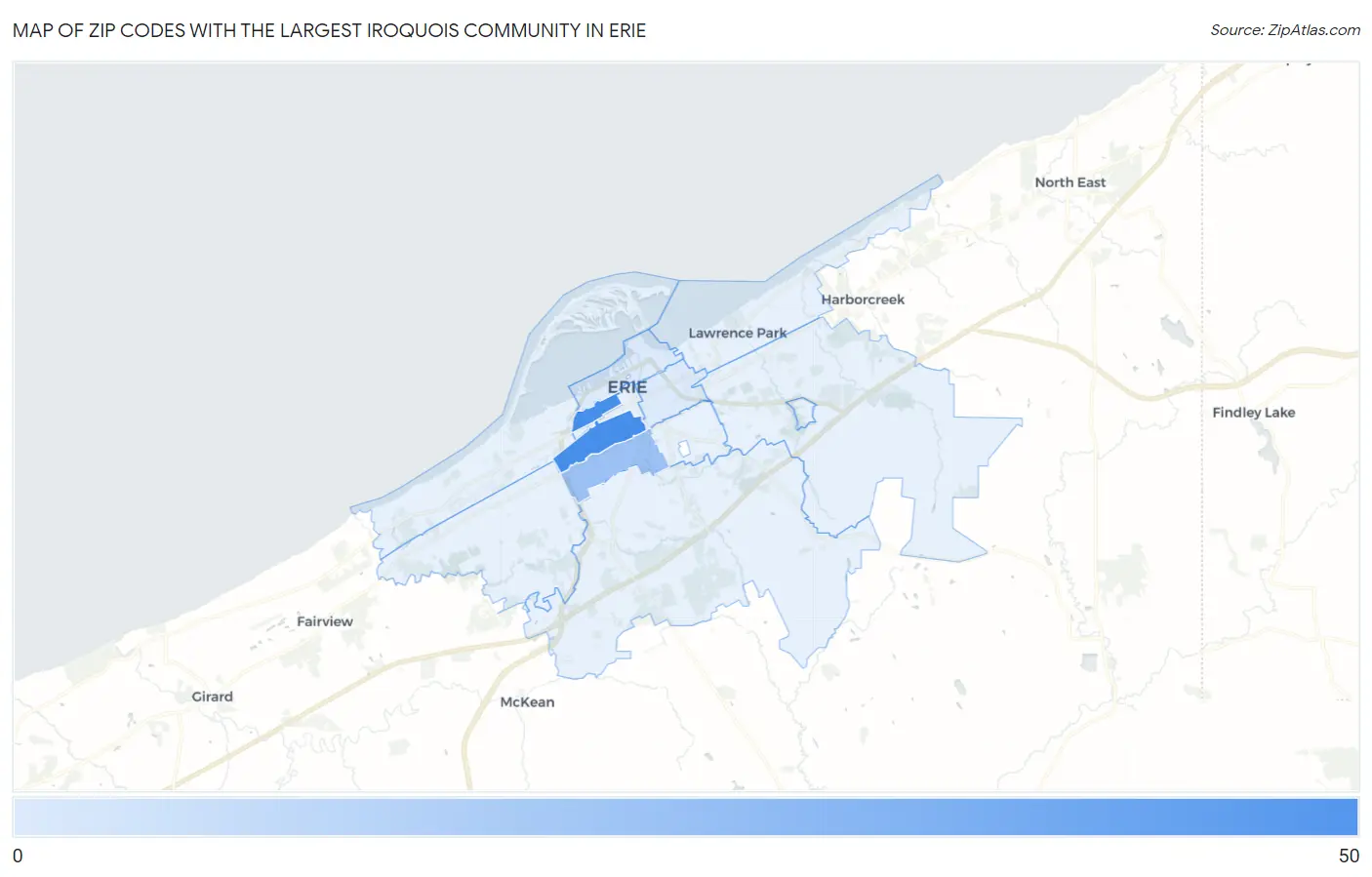 Zip Codes with the Largest Iroquois Community in Erie Map