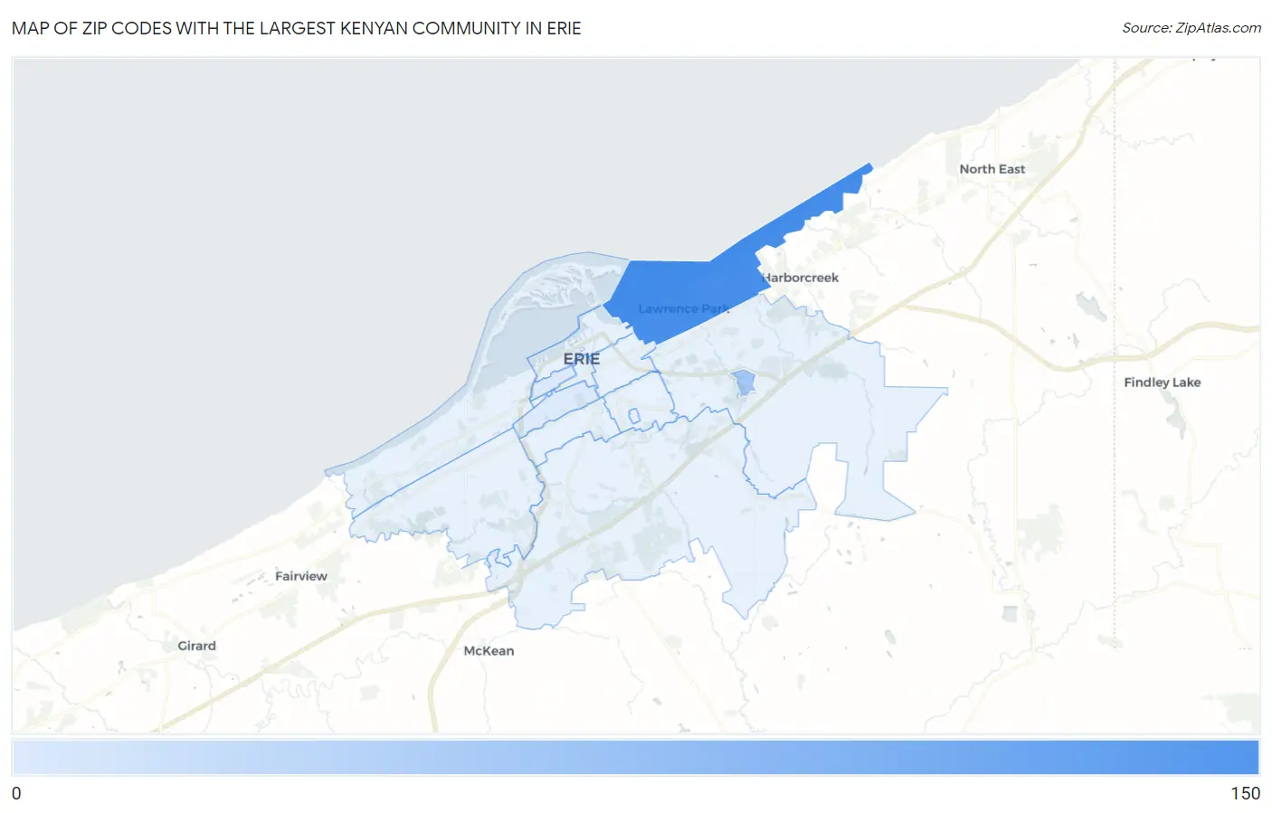 Zip Codes with the Largest Kenyan Community in Erie Map