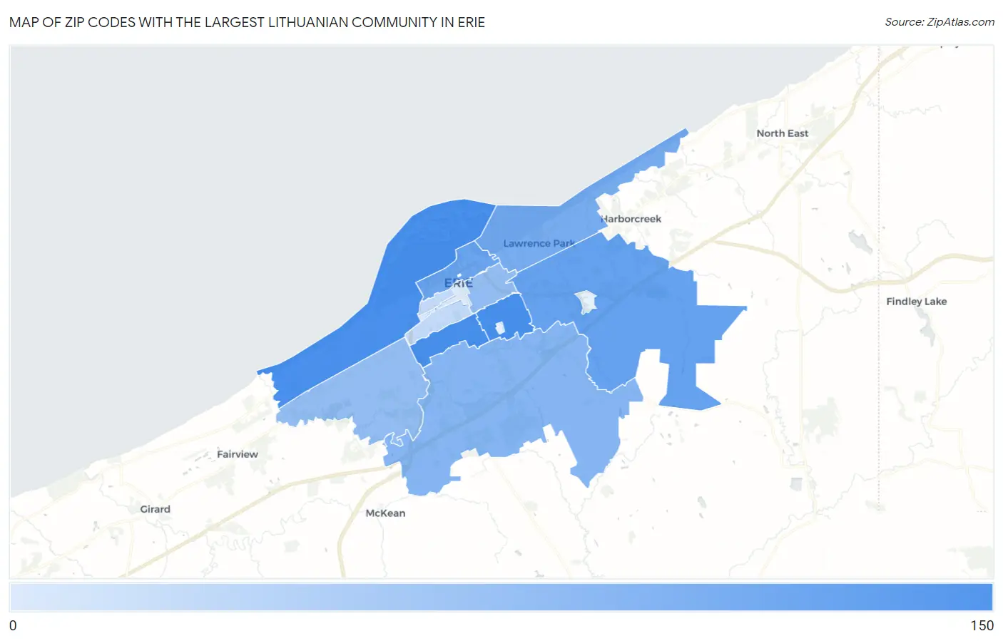 Zip Codes with the Largest Lithuanian Community in Erie Map