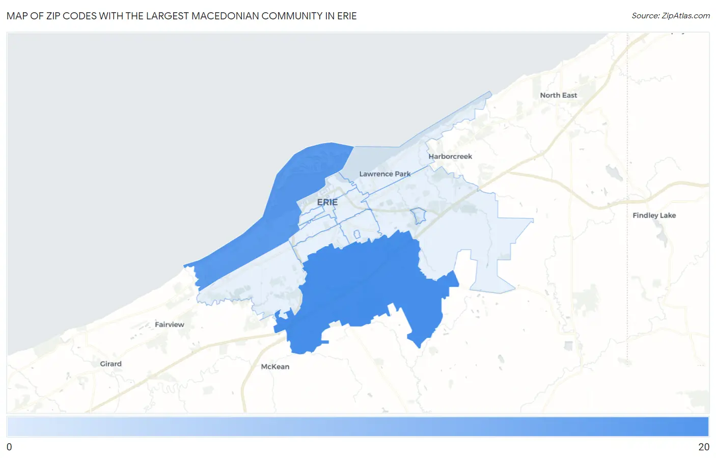 Zip Codes with the Largest Macedonian Community in Erie Map