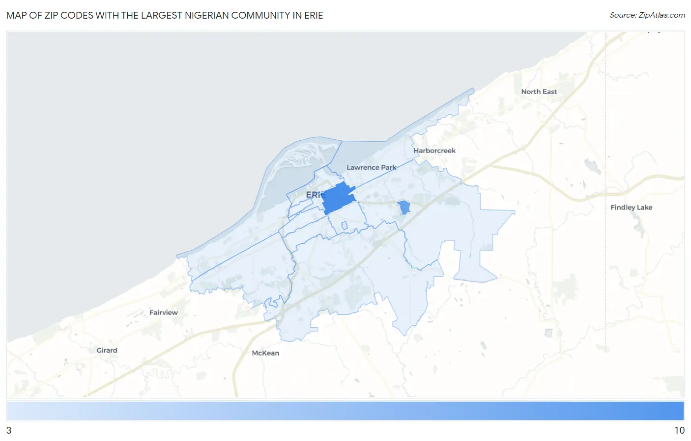 Zip Codes with the Largest Nigerian Community in Erie Map