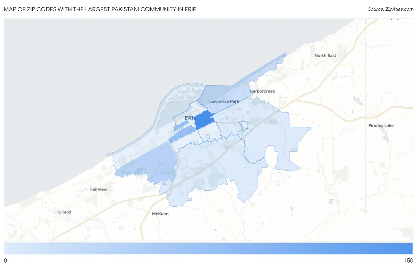 Zip Codes with the Largest Pakistani Community in Erie Map