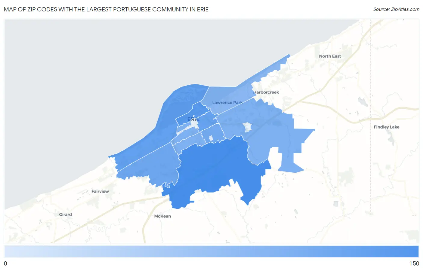 Zip Codes with the Largest Portuguese Community in Erie Map