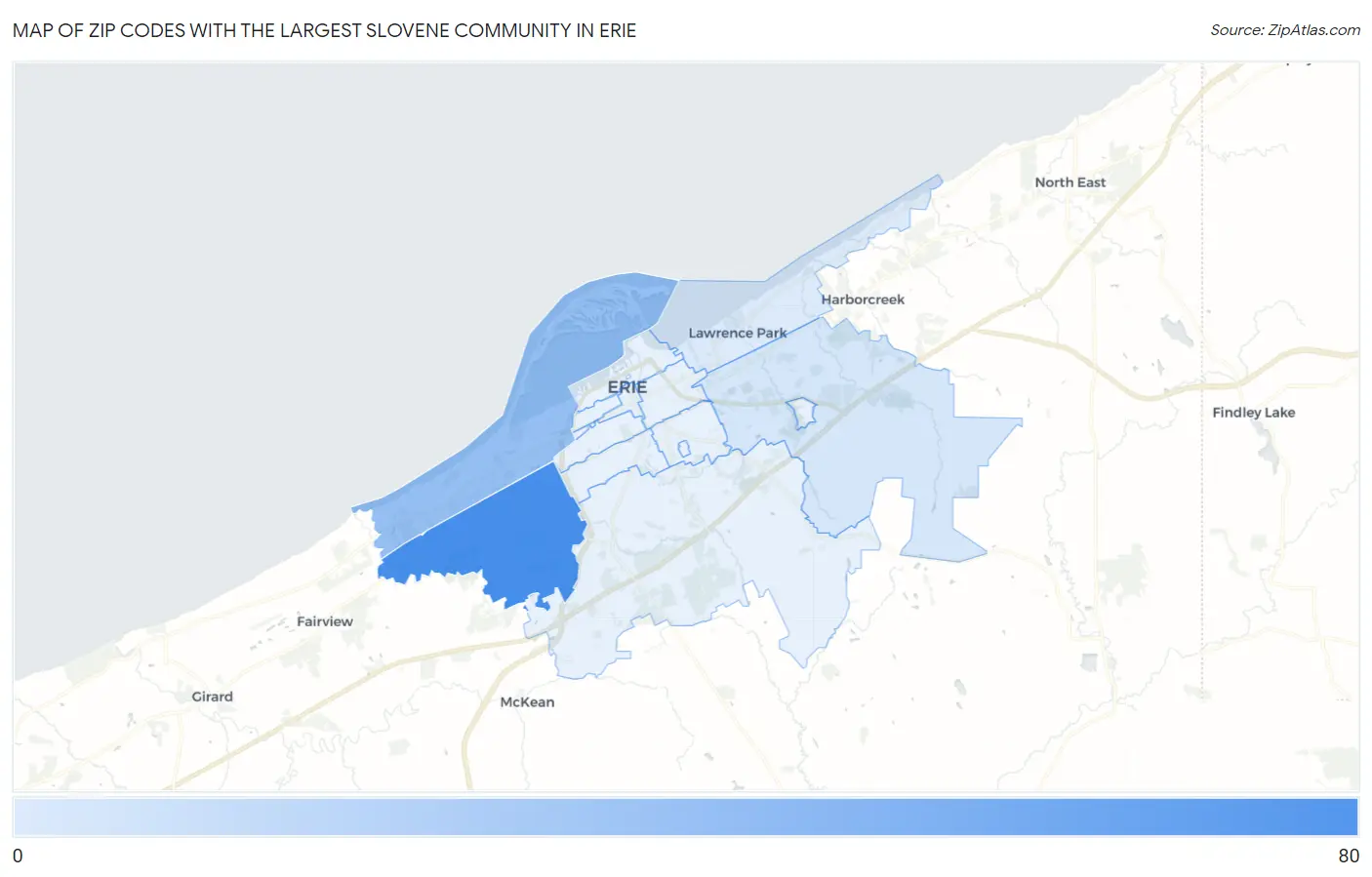 Zip Codes with the Largest Slovene Community in Erie Map