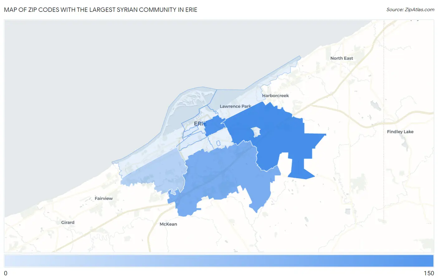 Zip Codes with the Largest Syrian Community in Erie Map