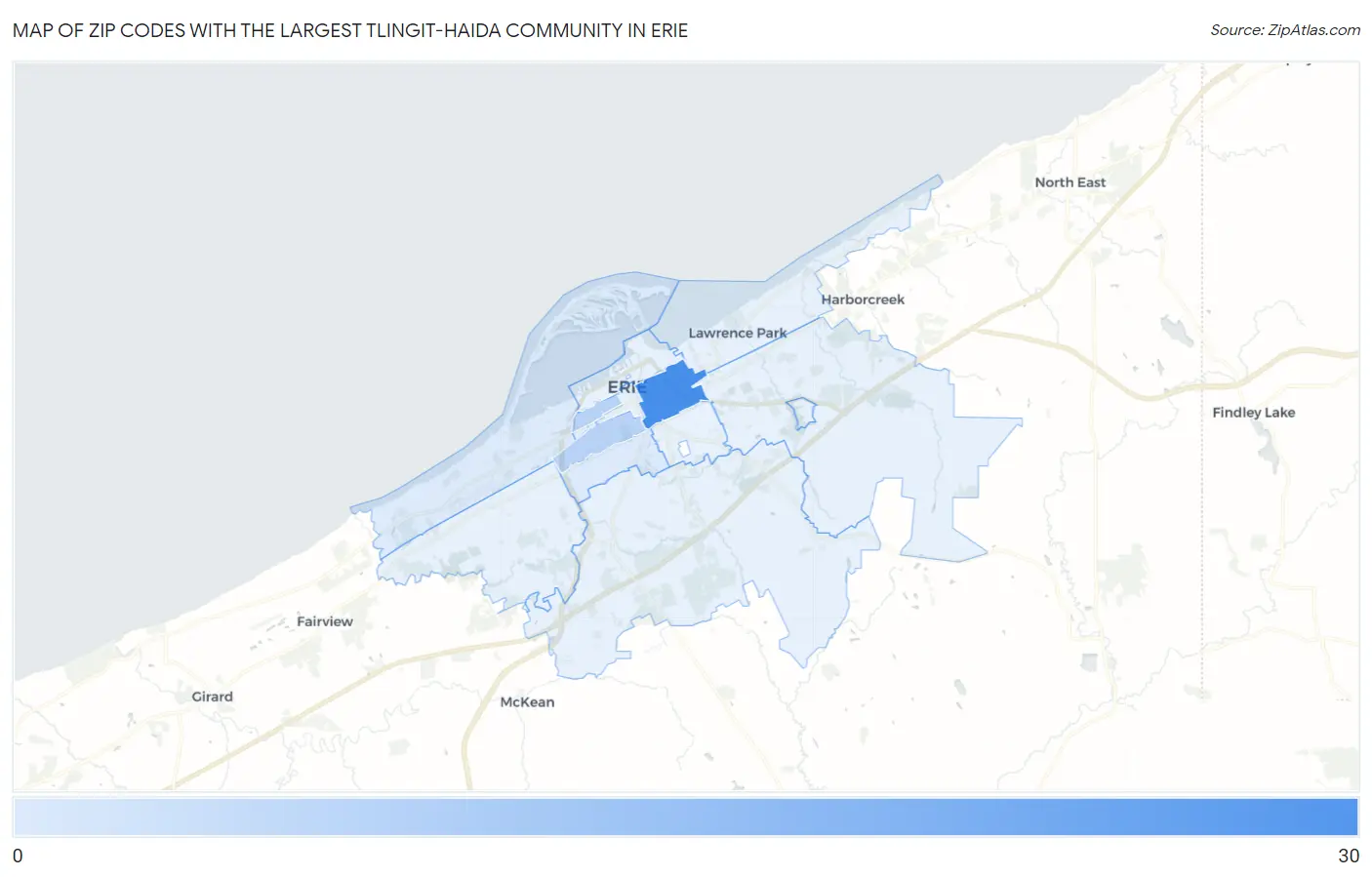 Zip Codes with the Largest Tlingit-Haida Community in Erie Map