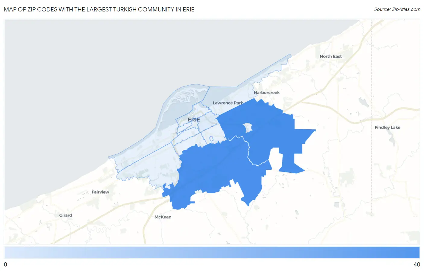Zip Codes with the Largest Turkish Community in Erie Map