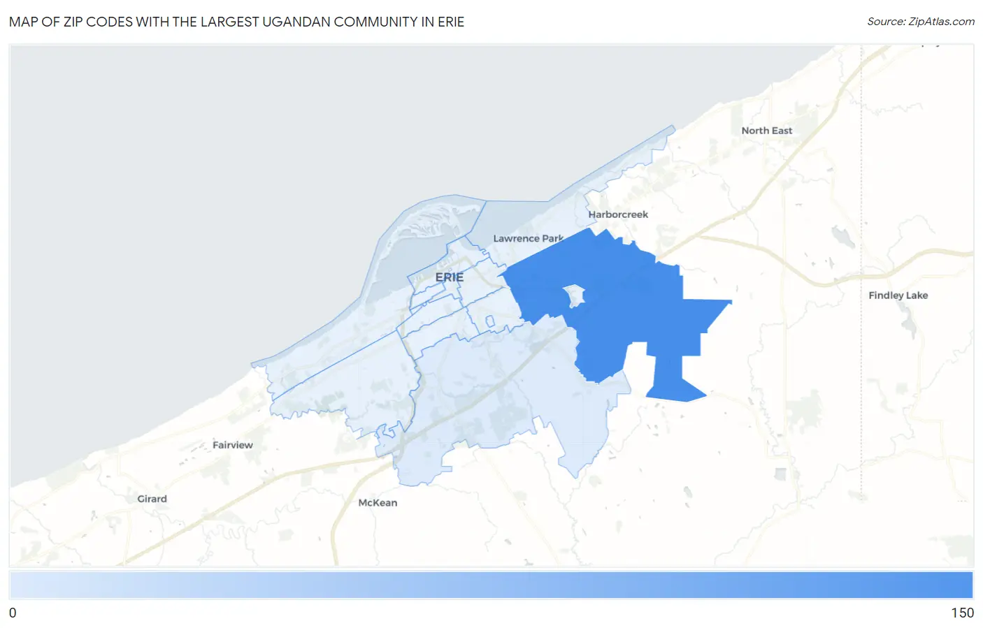 Zip Codes with the Largest Ugandan Community in Erie Map