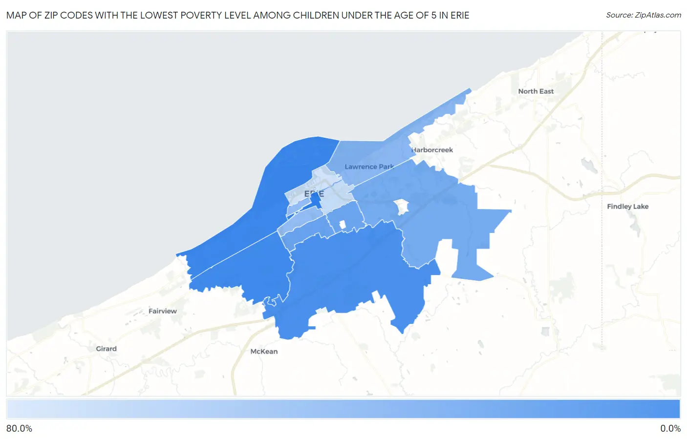 Zip Codes with the Lowest Poverty Level Among Children Under the Age of 5 in Erie Map
