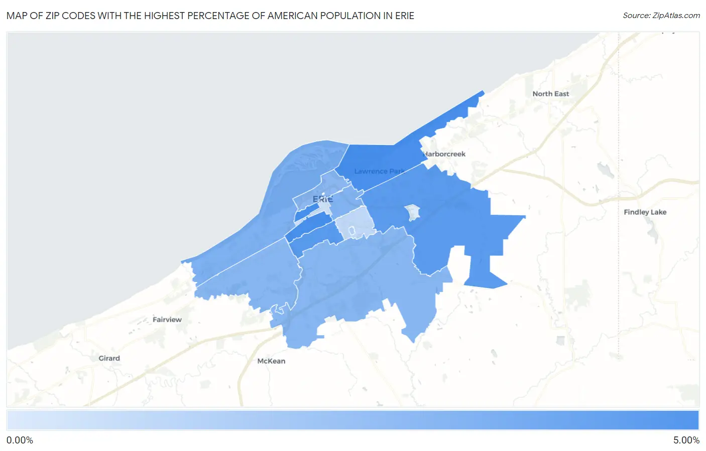 Zip Codes with the Highest Percentage of American Population in Erie Map
