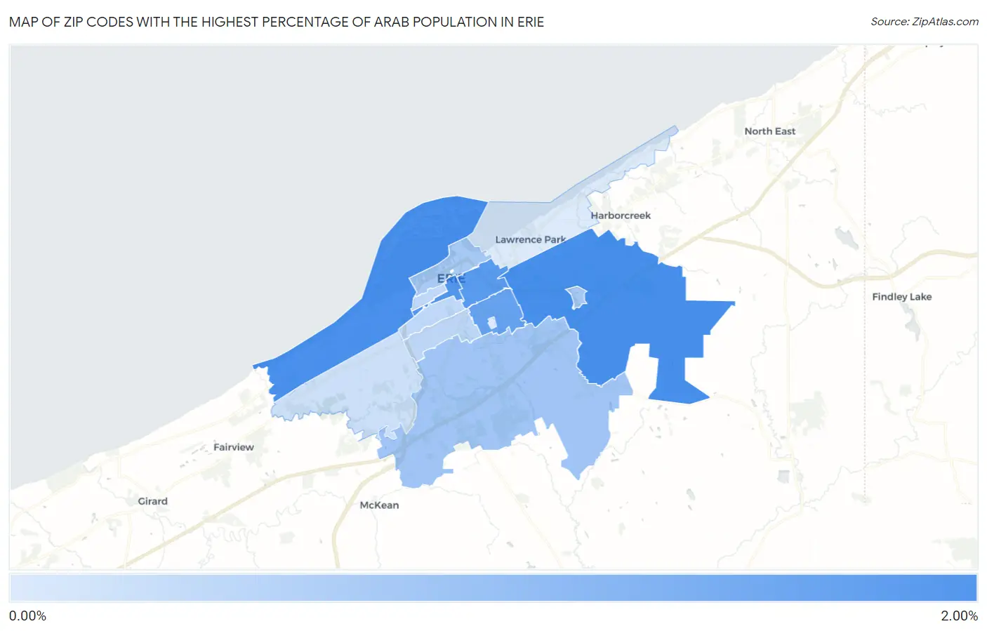Zip Codes with the Highest Percentage of Arab Population in Erie Map