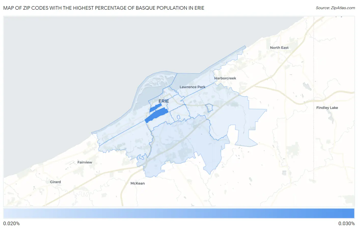 Zip Codes with the Highest Percentage of Basque Population in Erie Map