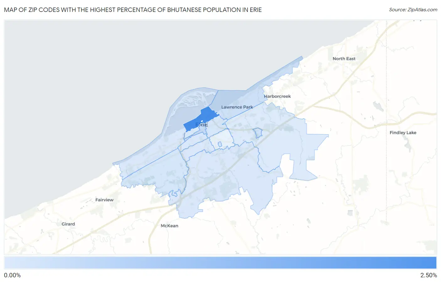 Zip Codes with the Highest Percentage of Bhutanese Population in Erie Map