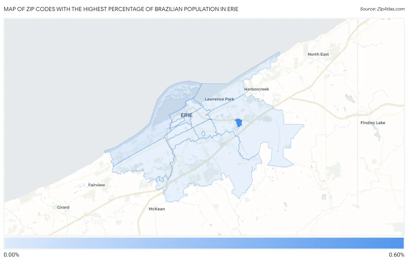 Zip Codes with the Highest Percentage of Brazilian Population in Erie Map
