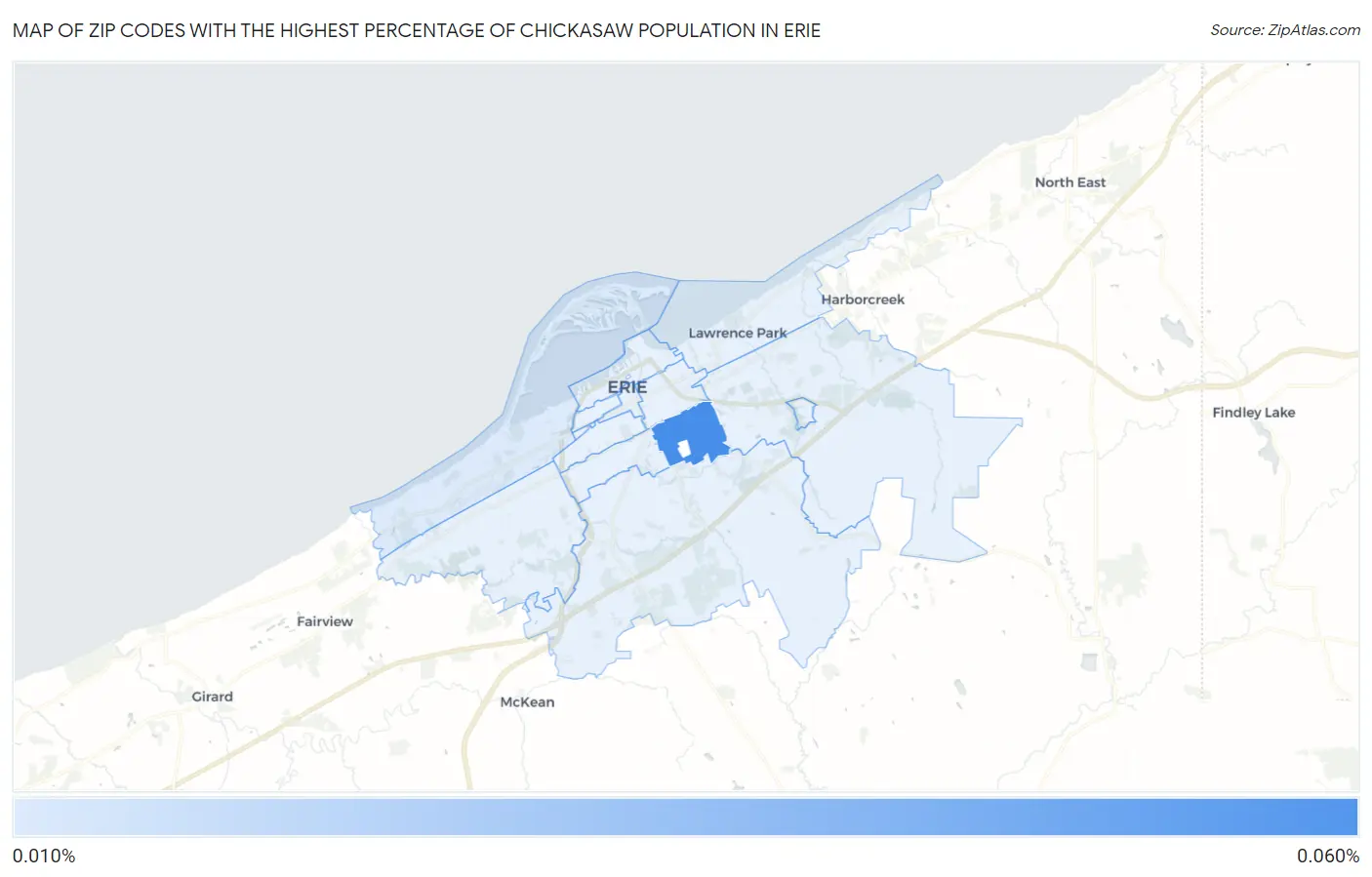 Zip Codes with the Highest Percentage of Chickasaw Population in Erie Map