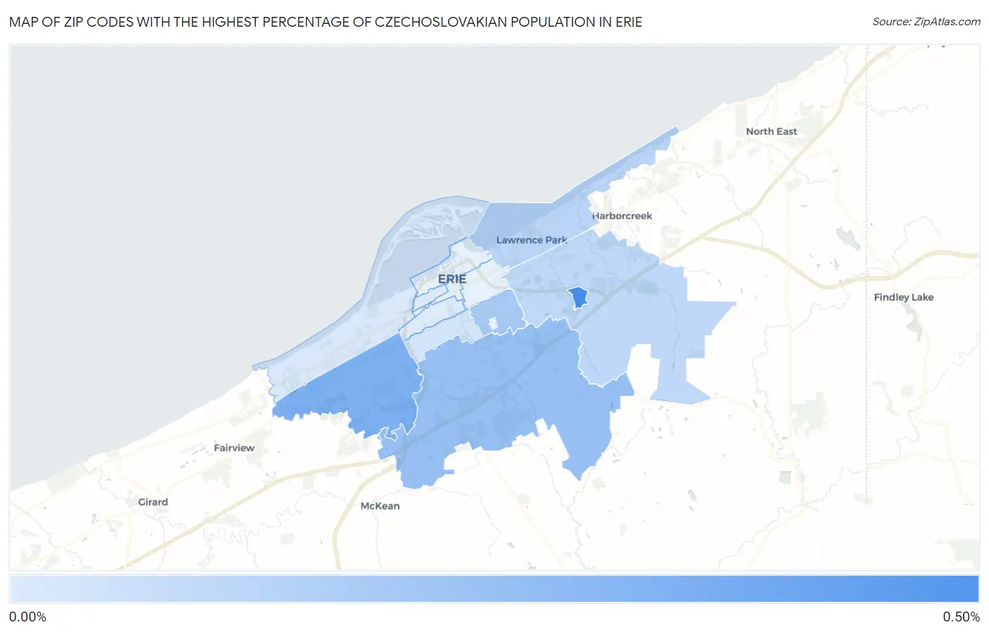 Zip Codes with the Highest Percentage of Czechoslovakian Population in Erie Map