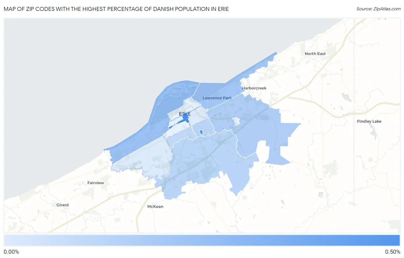 Zip Codes with the Highest Percentage of Danish Population in Erie Map