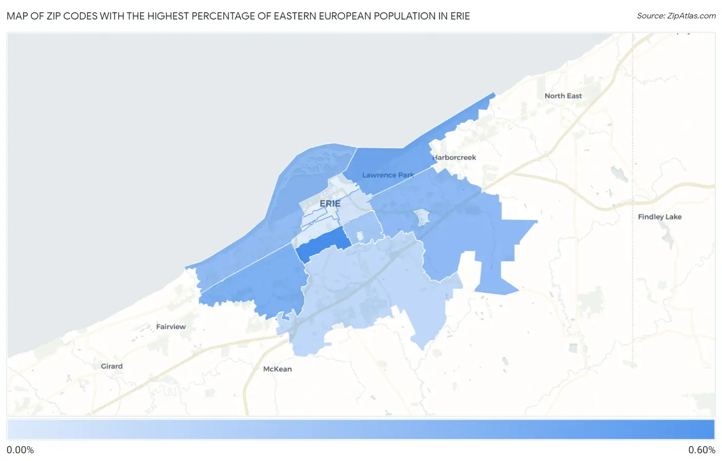 Zip Codes with the Highest Percentage of Eastern European Population in Erie Map