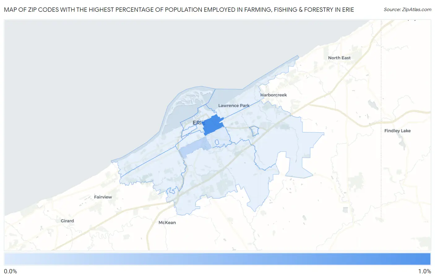 Zip Codes with the Highest Percentage of Population Employed in Farming, Fishing & Forestry in Erie Map