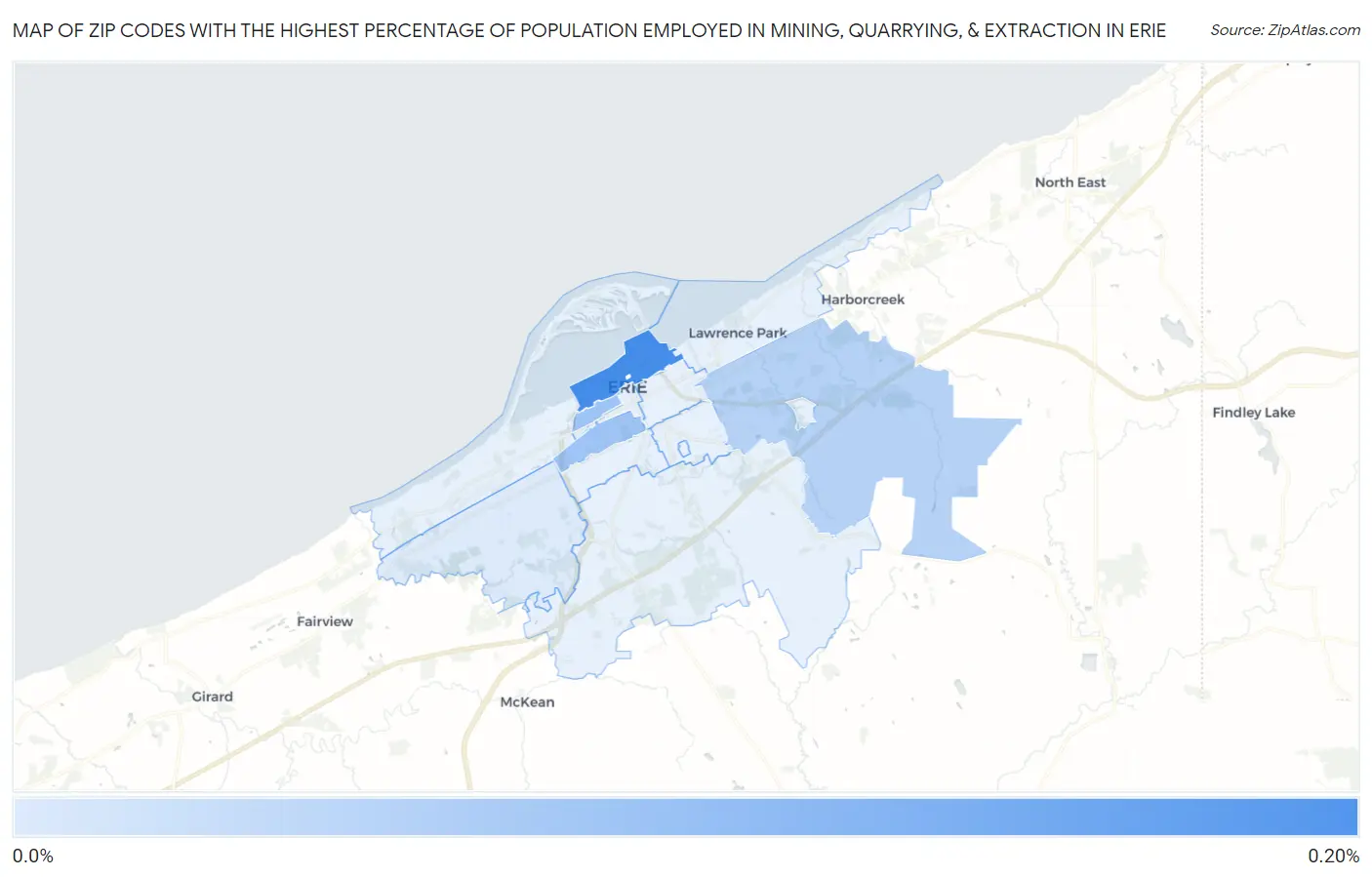 Zip Codes with the Highest Percentage of Population Employed in Mining, Quarrying, & Extraction in Erie Map