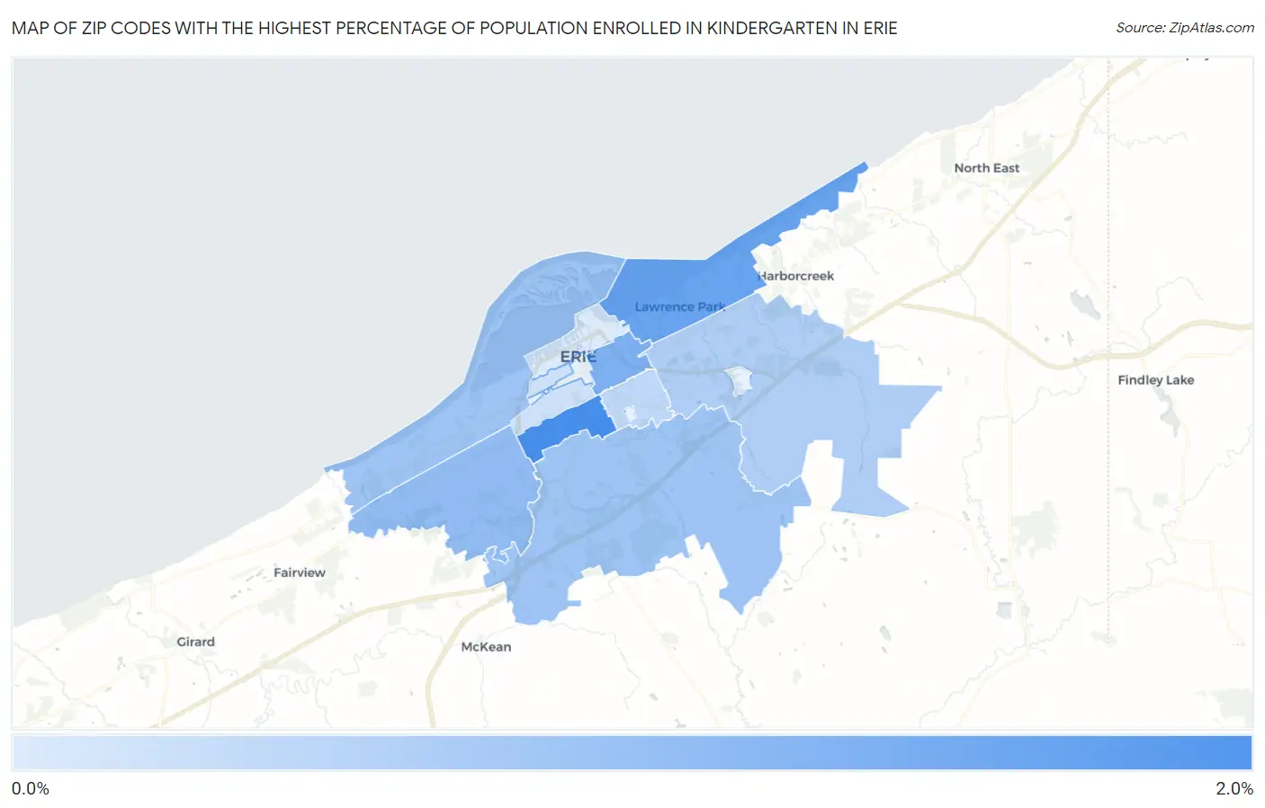 Zip Codes with the Highest Percentage of Population Enrolled in Kindergarten in Erie Map