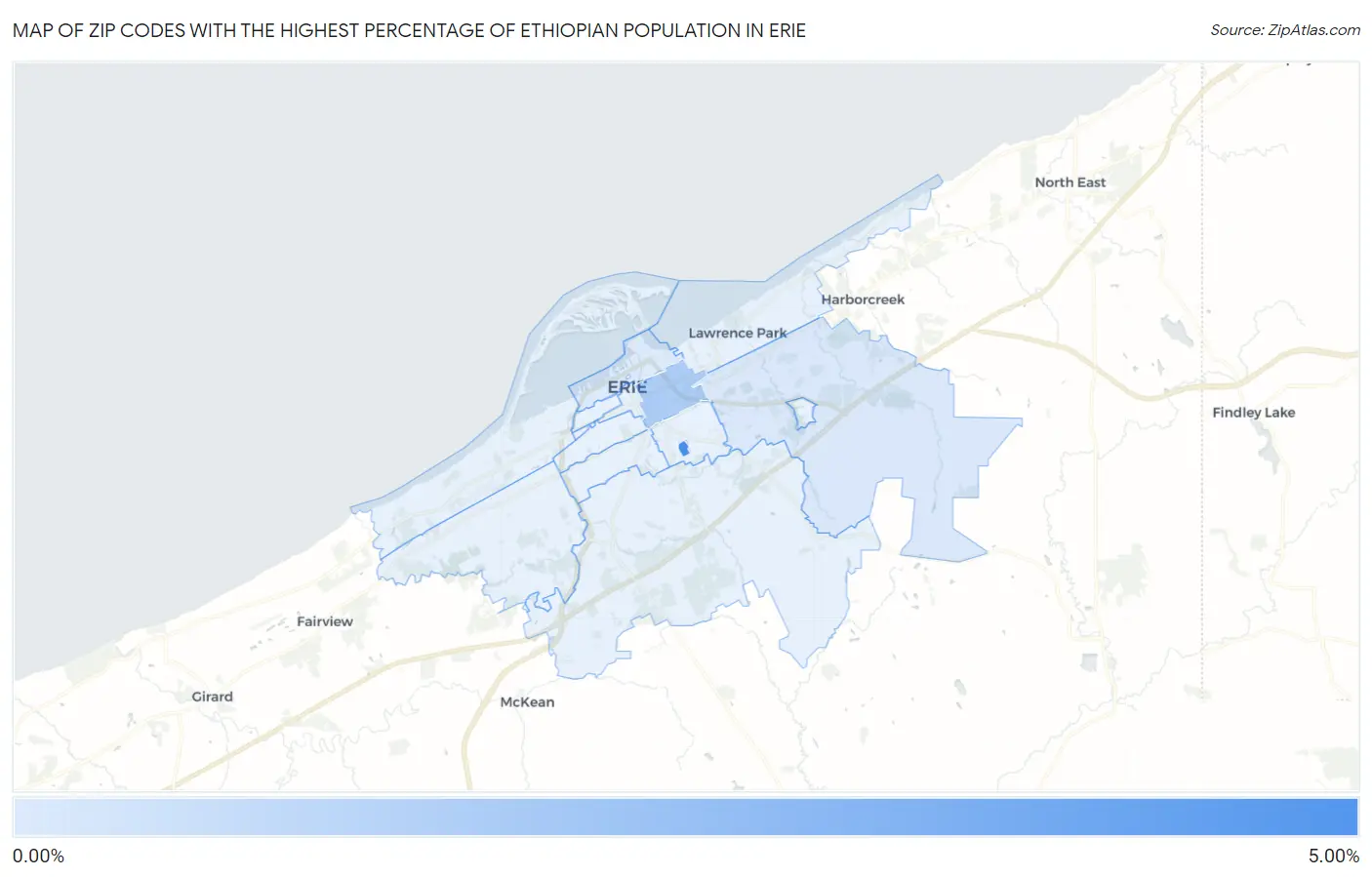 Zip Codes with the Highest Percentage of Ethiopian Population in Erie Map