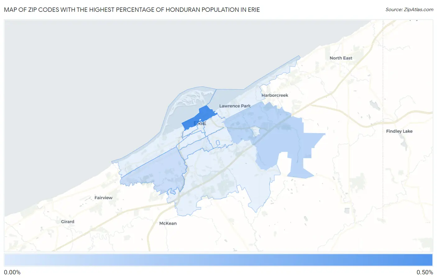 Zip Codes with the Highest Percentage of Honduran Population in Erie Map