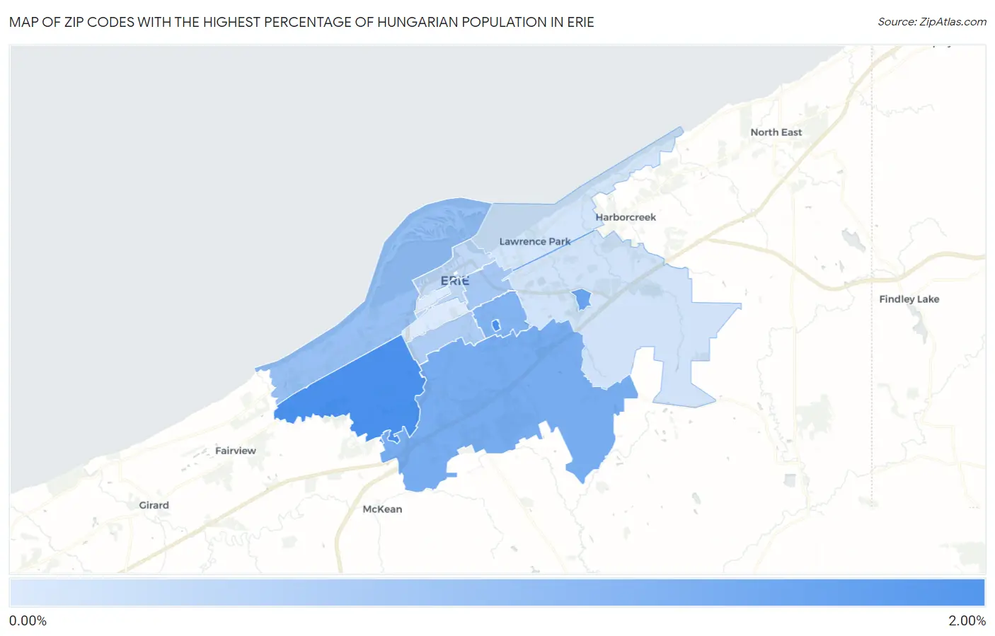 Zip Codes with the Highest Percentage of Hungarian Population in Erie Map