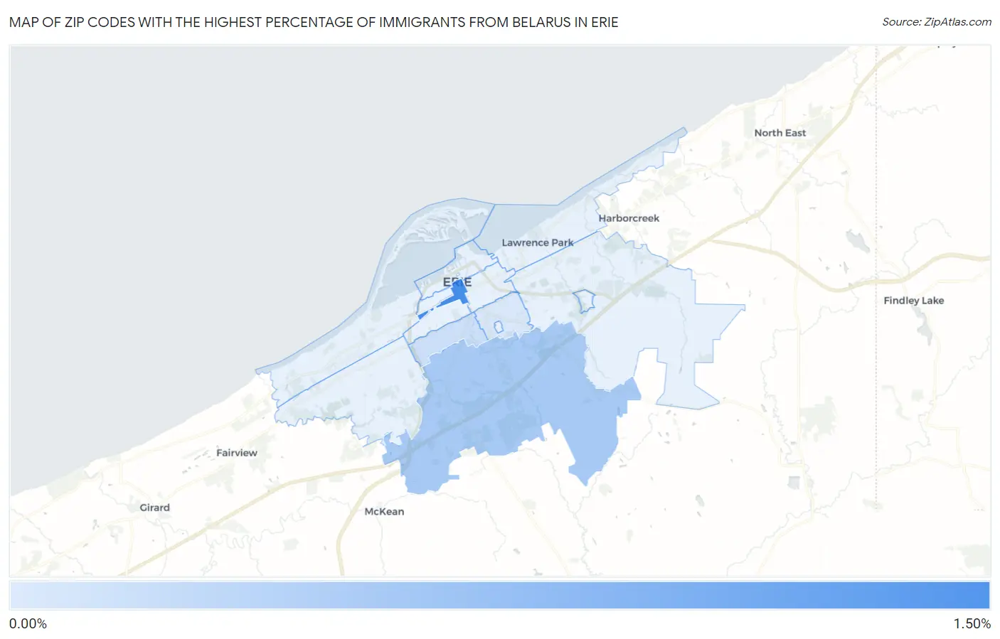 Zip Codes with the Highest Percentage of Immigrants from Belarus in Erie Map