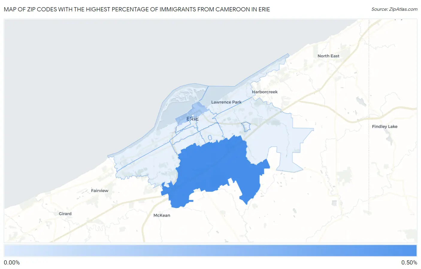 Zip Codes with the Highest Percentage of Immigrants from Cameroon in Erie Map