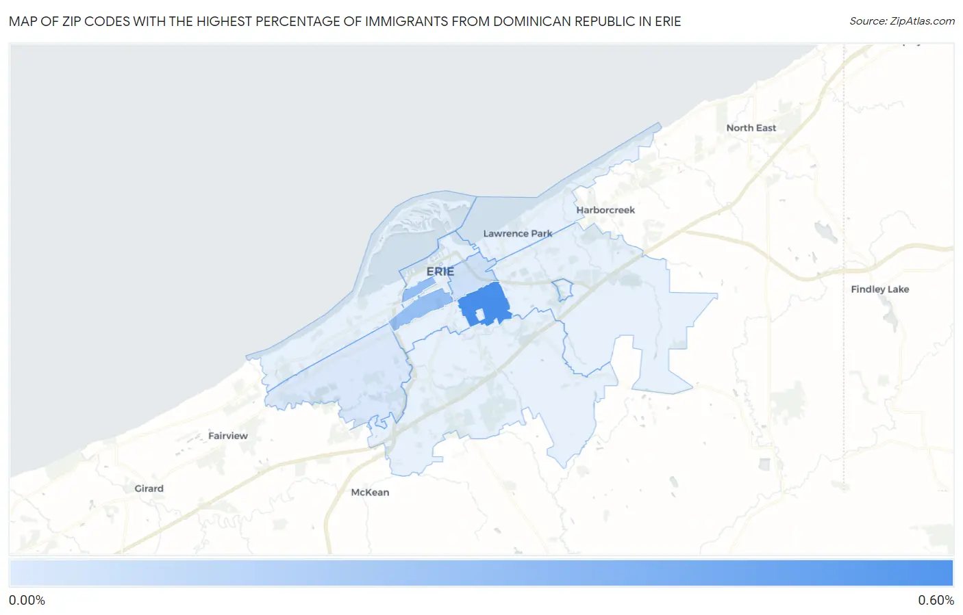 Zip Codes with the Highest Percentage of Immigrants from Dominican Republic in Erie Map