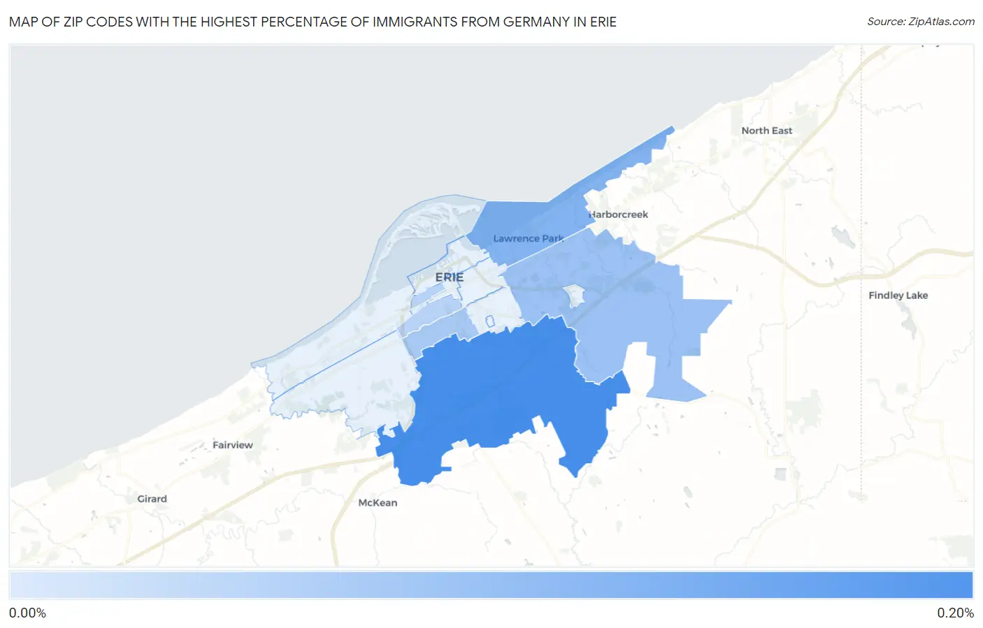 Zip Codes with the Highest Percentage of Immigrants from Germany in Erie Map
