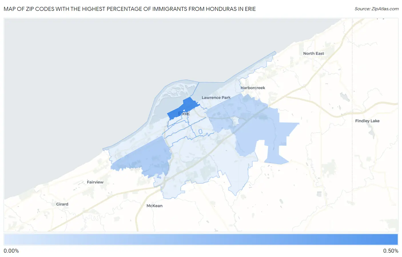Zip Codes with the Highest Percentage of Immigrants from Honduras in Erie Map