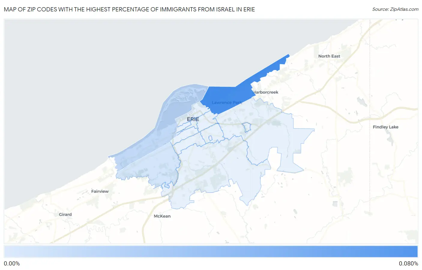 Zip Codes with the Highest Percentage of Immigrants from Israel in Erie Map