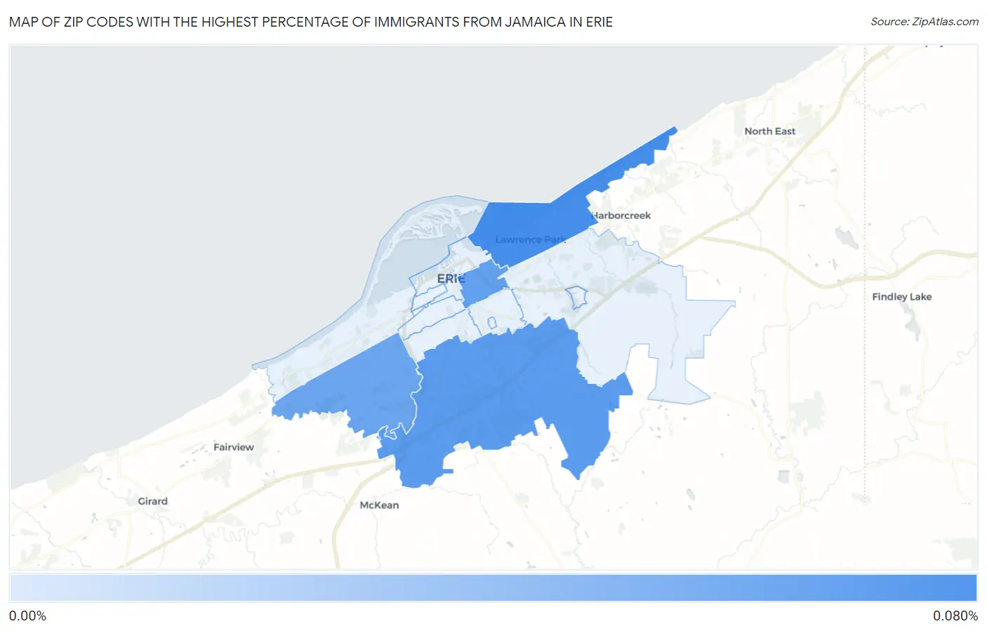 Zip Codes with the Highest Percentage of Immigrants from Jamaica in Erie Map