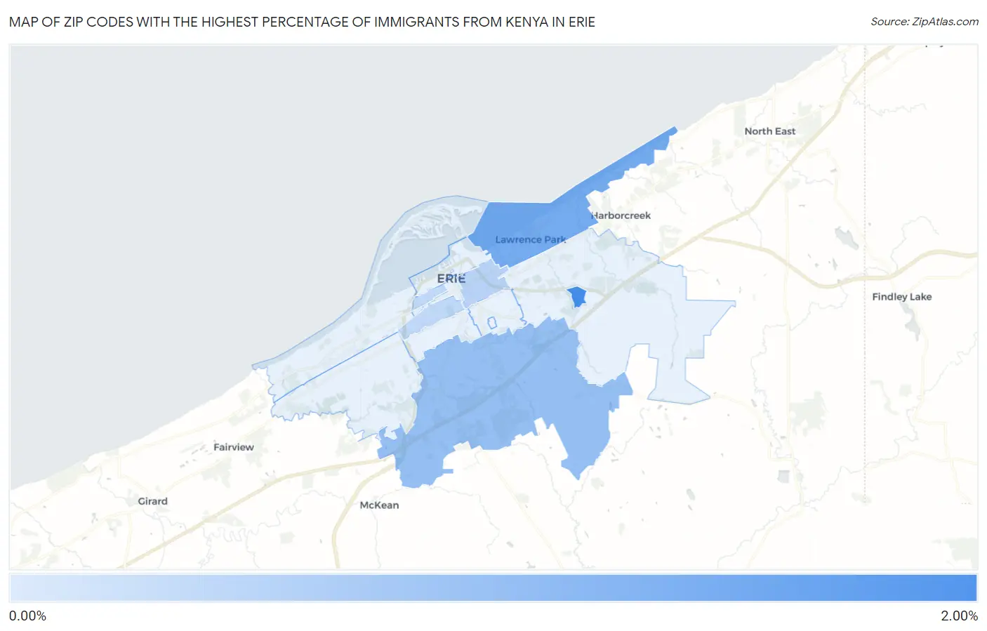 Zip Codes with the Highest Percentage of Immigrants from Kenya in Erie Map