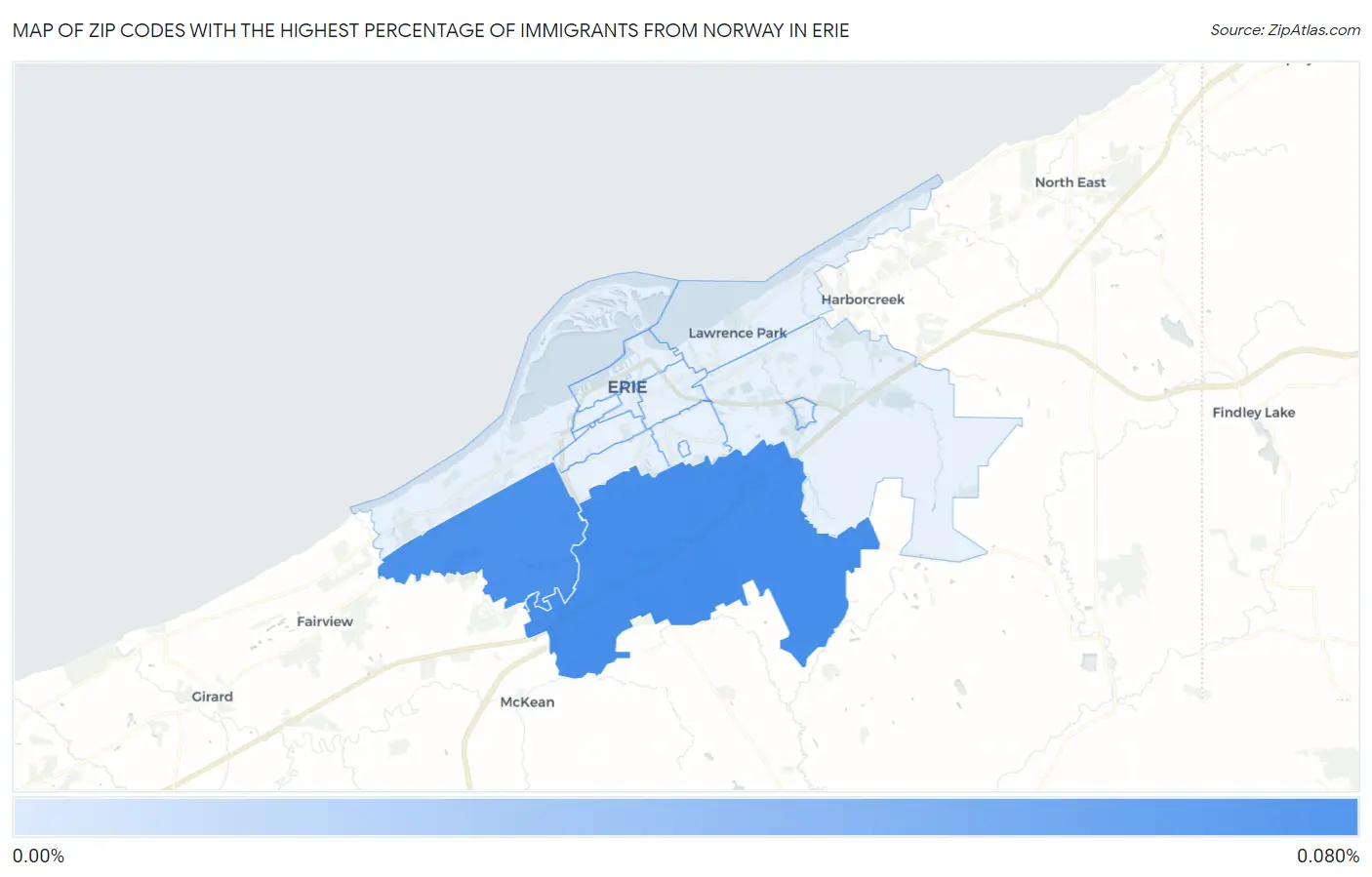 Zip Codes with the Highest Percentage of Immigrants from Norway in Erie Map