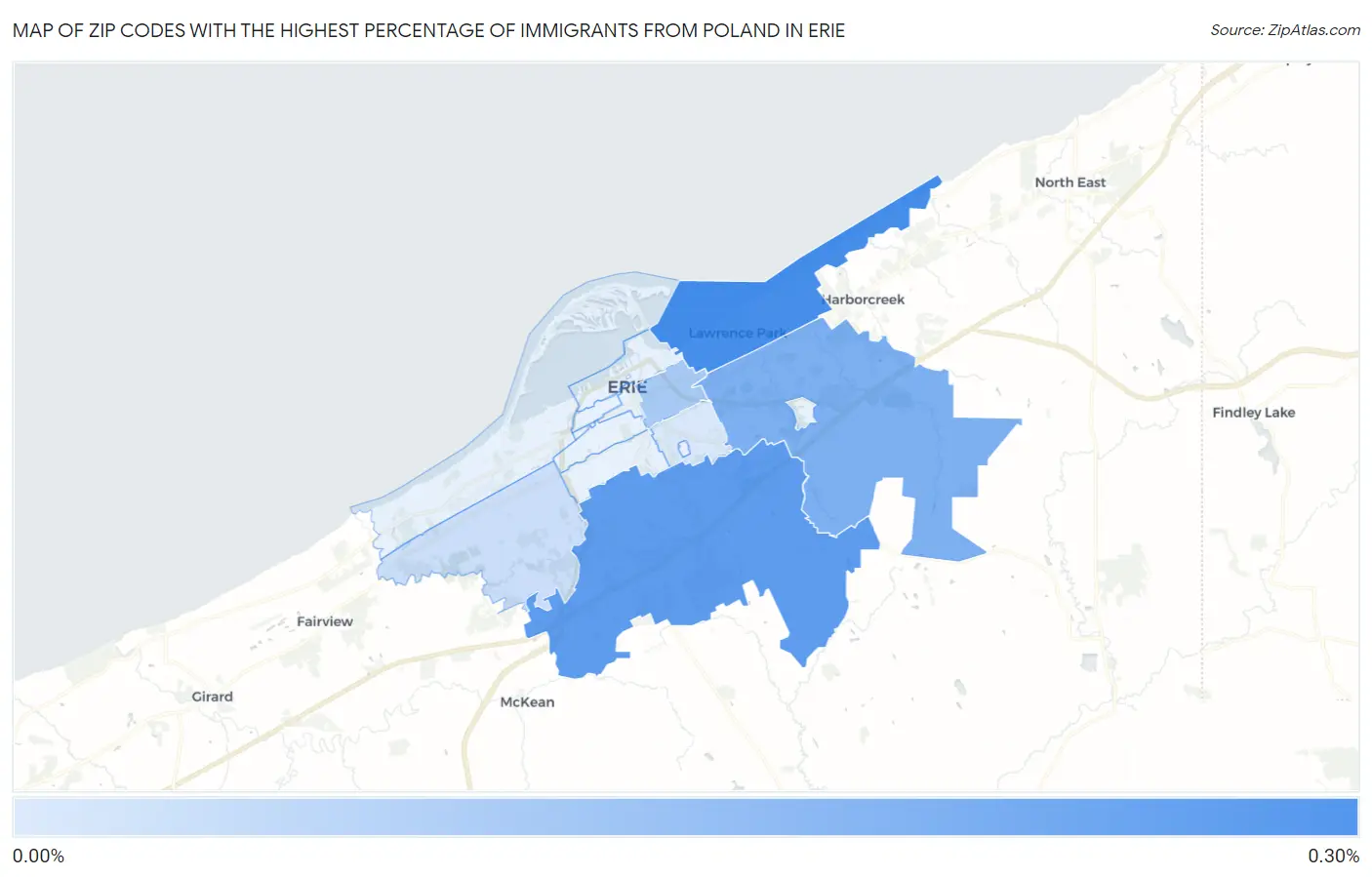 Zip Codes with the Highest Percentage of Immigrants from Poland in Erie Map