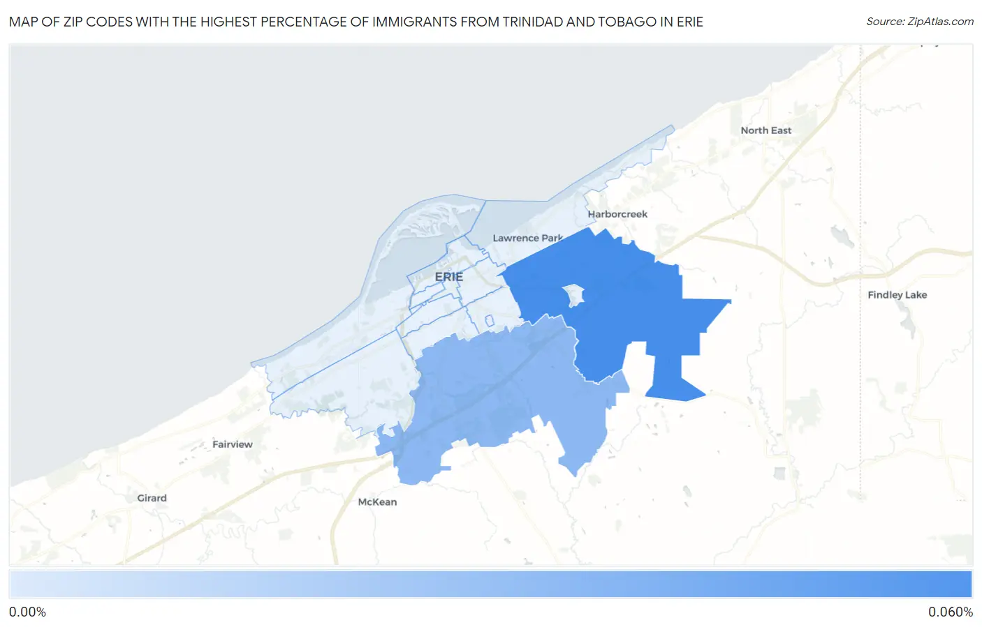 Zip Codes with the Highest Percentage of Immigrants from Trinidad and Tobago in Erie Map